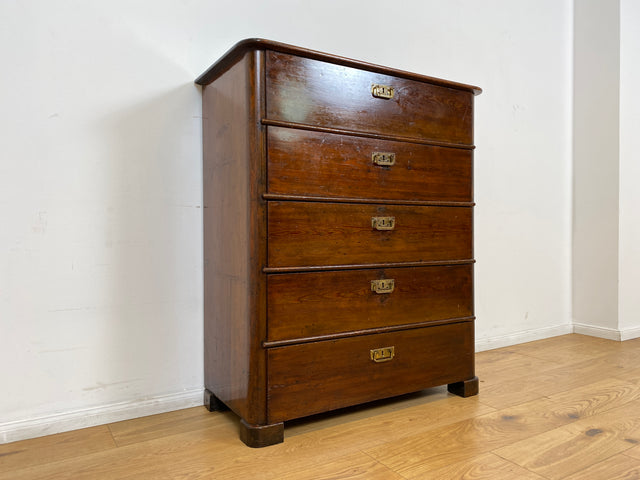 WMK # Wunderschöne antike Kommode aus vollem Holz mit 5 großen Schubladen und Messingbeschlägen # Schrank Schubladenkommode Highboard Wäschekommode Anrichte Sideboard Biedermeier Kolonialstil Vintage