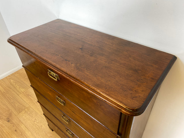 WMK # Wunderschöne antike Kommode aus vollem Holz mit 5 großen Schubladen und Messingbeschlägen # Schrank Schubladenkommode Highboard Wäschekommode Anrichte Sideboard Biedermeier Kolonialstil Vintage