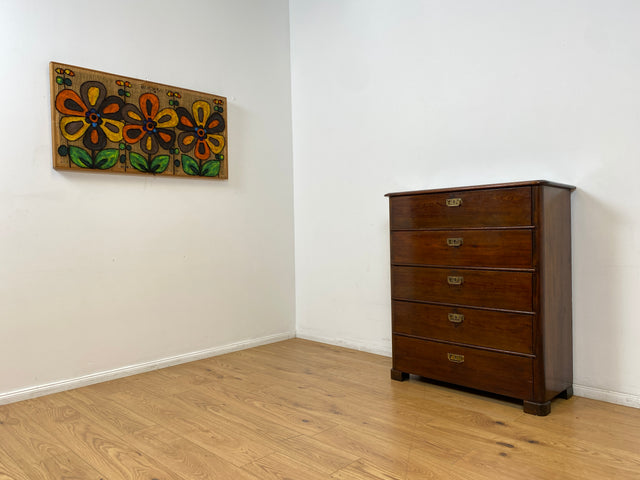 WMK # Wunderschöne antike Kommode aus vollem Holz mit 5 großen Schubladen und Messingbeschlägen # Schrank Schubladenkommode Highboard Wäschekommode Anrichte Sideboard Biedermeier Kolonialstil Vintage