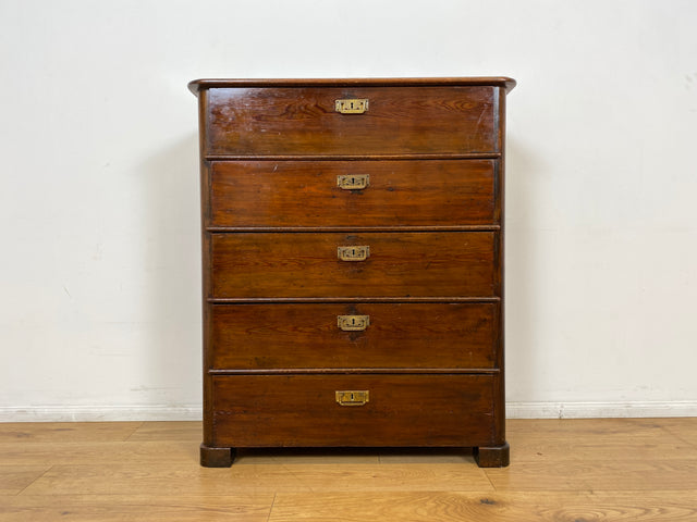 WMK # Wunderschöne antike Kommode aus vollem Holz mit 5 großen Schubladen und Messingbeschlägen # Schrank Schubladenkommode Highboard Wäschekommode Anrichte Sideboard Biedermeier Kolonialstil Vintage