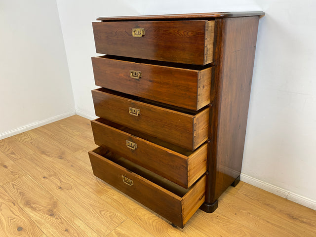 WMK # Wunderschöne antike Kommode aus vollem Holz mit 5 großen Schubladen und Messingbeschlägen # Schrank Schubladenkommode Highboard Wäschekommode Anrichte Sideboard Biedermeier Kolonialstil Vintage