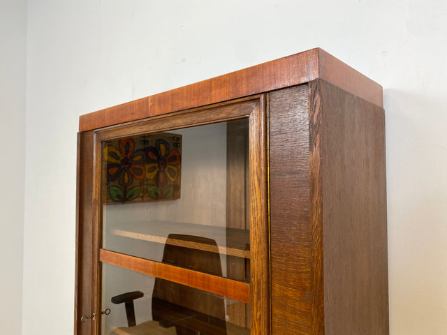 WMK I Schöne und gut erhaltene antike Vitrine aus vollem Holz mit verstell. Regalböden I Büchervitrine Bücherschrank Schrank Bücherregal Regal Geschirrschrank Highboard Art Deco Vintage Berlin Leipzig