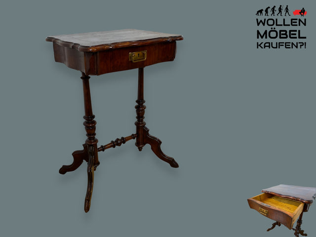 WMK I Wunderschöner antiker Beistelltisch aus vollem Holz in edlem Mahagoni mit Intarsien I Nähtisch Nähkommode Ablage Flurkommode Telefontisch Konsolentisch Biedermeier Vintage I Berlin Bayern Halle