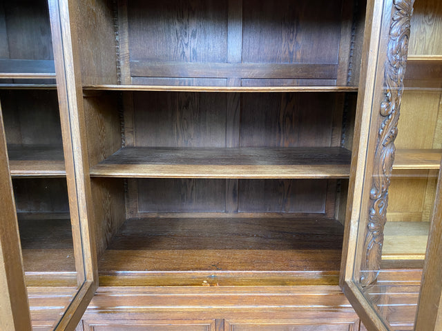 WMK # Impressive &amp; very well preserved antique bookcase made of solid oak with hand-carved wooden applications # Living room cabinet cupboard display cabinet bookcase bookshelf Wilhelminian era vintage