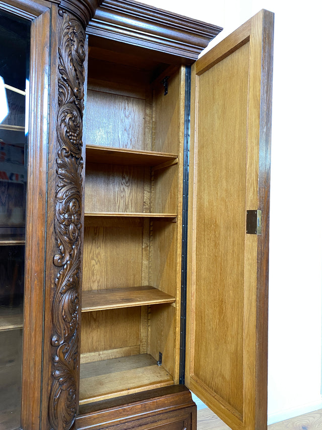 WMK # Impressive &amp; very well preserved antique bookcase made of solid oak with hand-carved wooden applications # Living room cabinet cupboard display cabinet bookcase bookshelf Wilhelminian era vintage