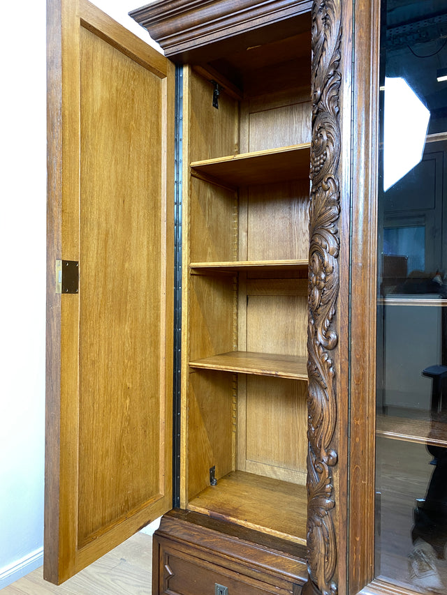WMK # Impressive &amp; very well preserved antique bookcase made of solid oak with hand-carved wooden applications # Living room cabinet cupboard display cabinet bookcase bookshelf Wilhelminian era vintage