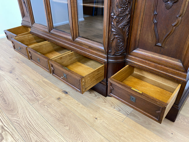 WMK # Impressive &amp; very well preserved antique bookcase made of solid oak with hand-carved wooden applications # Living room cabinet cupboard display cabinet bookcase bookshelf Wilhelminian era vintage