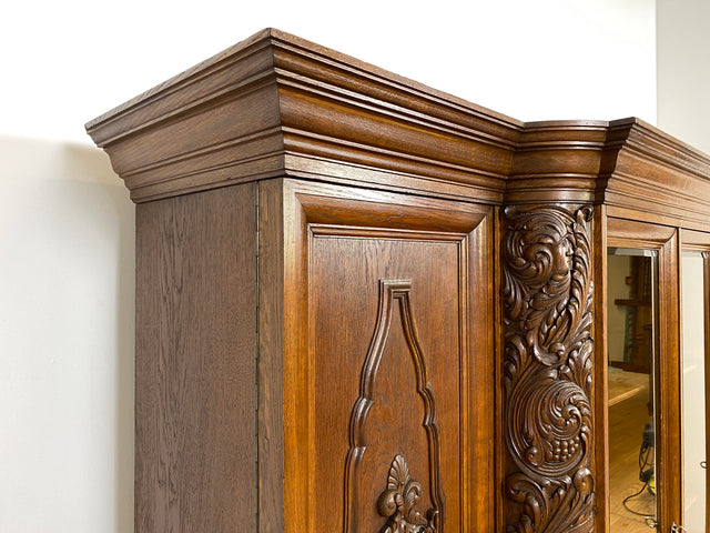 WMK # Impressive &amp; very well preserved antique bookcase made of solid oak with hand-carved wooden applications # Living room cabinet cupboard display cabinet bookcase bookshelf Wilhelminian era vintage