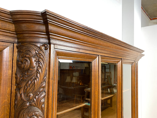 WMK # Impressive &amp; very well preserved antique bookcase made of solid oak with hand-carved wooden applications # Living room cabinet cupboard display cabinet bookcase bookshelf Wilhelminian era vintage