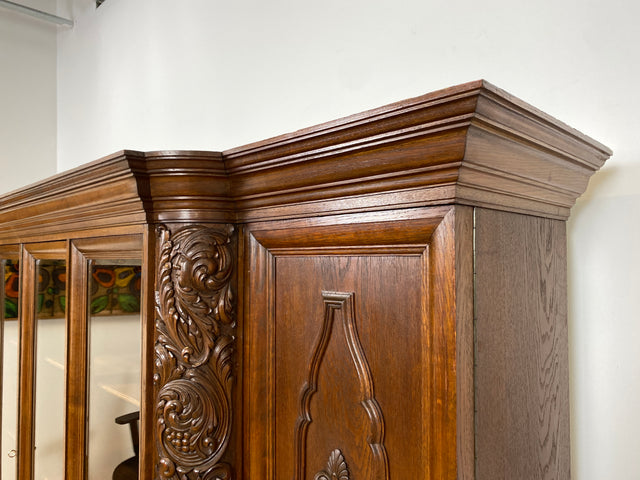 WMK # Impressive &amp; very well preserved antique bookcase made of solid oak with hand-carved wooden applications # Living room cabinet cupboard display cabinet bookcase bookshelf Wilhelminian era vintage