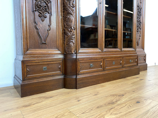WMK # Impressive &amp; very well preserved antique bookcase made of solid oak with hand-carved wooden applications # Living room cabinet cupboard display cabinet bookcase bookshelf Wilhelminian era vintage