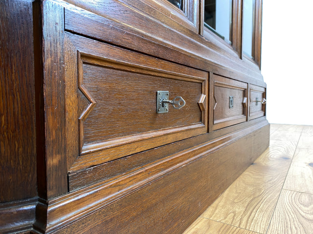 WMK # Impressive &amp; very well preserved antique bookcase made of solid oak with hand-carved wooden applications # Living room cabinet cupboard display cabinet bookcase bookshelf Wilhelminian era vintage