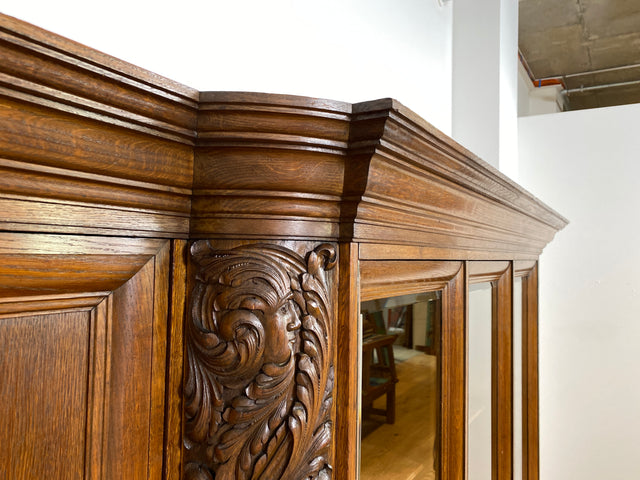 WMK # Impressive &amp; very well preserved antique bookcase made of solid oak with hand-carved wooden applications # Living room cabinet cupboard display cabinet bookcase bookshelf Wilhelminian era vintage