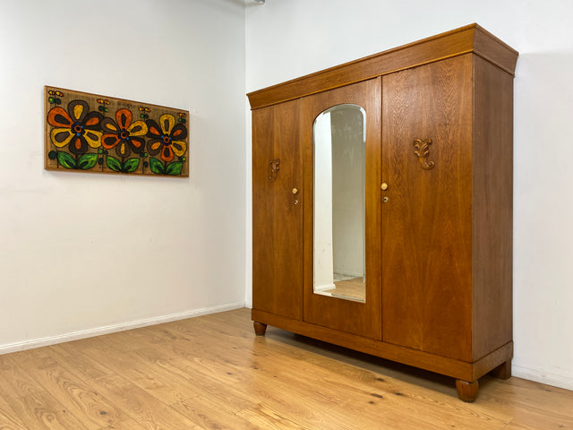 WMK # Wunderschöner und sehr gut erhaltener antiker Kleiderschrank aus vollem Holz mit Spiegeltür und Originalgriffen # Schrank Schlafzimmerschrank Wäscheschrank Wardrobe Spiegel Jugendstil Vintage