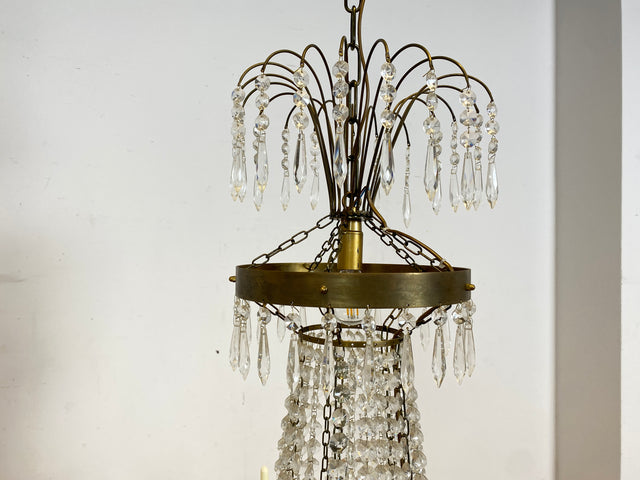 WMK I Versand 85€ I Prächtiger antiker Kristall Kronleuchter in Empire Stil aus Messing mit Kerzenhaltern