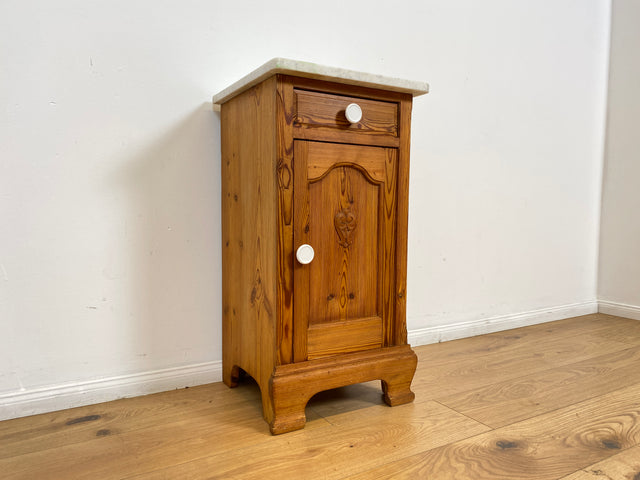 WMK Schöner großer antiker Nachttisch aus Dänemark, Vollholz, mit Marmor Auflage & Schublade # Nachtschrank Nachtkommode Beistelltisch Marmorkommode Flurkommode Ablage Weichholz Jugendstil Vintage