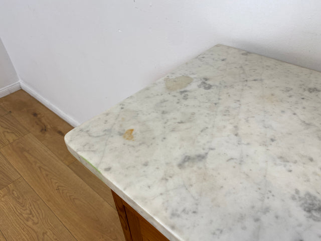 WMK Schöner großer antiker Nachttisch aus Dänemark, Vollholz, mit Marmor Auflage & Schublade # Nachtschrank Nachtkommode Beistelltisch Marmorkommode Flurkommode Ablage Weichholz Jugendstil Vintage