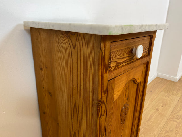 WMK Schöner großer antiker Nachttisch aus Dänemark, Vollholz, mit Marmor Auflage & Schublade # Nachtschrank Nachtkommode Beistelltisch Marmorkommode Flurkommode Ablage Weichholz Jugendstil Vintage