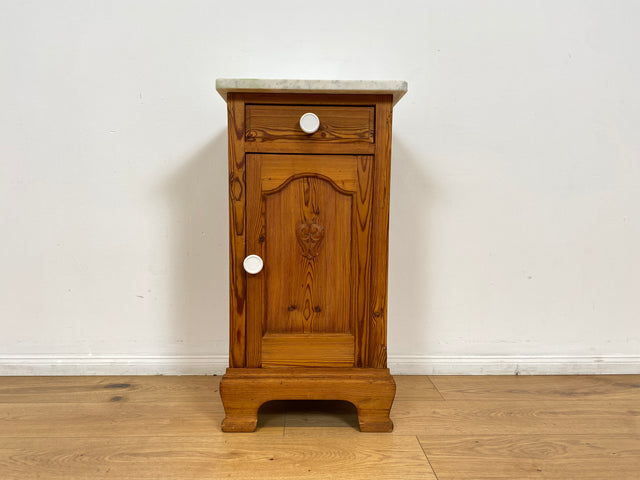 WMK Schöner großer antiker Nachttisch aus Dänemark, Vollholz, mit Marmor Auflage & Schublade # Nachtschrank Nachtkommode Beistelltisch Marmorkommode Flurkommode Ablage Weichholz Jugendstil Vintage