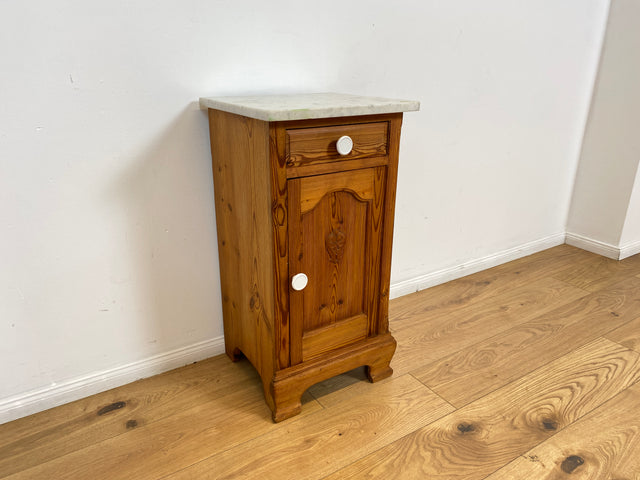 WMK Schöner großer antiker Nachttisch aus Dänemark, Vollholz, mit Marmor Auflage & Schublade # Nachtschrank Nachtkommode Beistelltisch Marmorkommode Flurkommode Ablage Weichholz Jugendstil Vintage