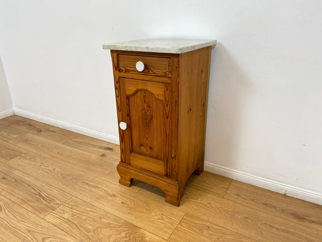 WMK Schöner großer antiker Nachttisch aus Dänemark, Vollholz, mit Marmor Auflage & Schublade # Nachtschrank Nachtkommode Beistelltisch Marmorkommode Flurkommode Ablage Weichholz Jugendstil Vintage