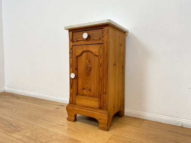 WMK Schöner großer antiker Nachttisch aus Dänemark, Vollholz, mit Marmor Auflage & Schublade # Nachtschrank Nachtkommode Beistelltisch Marmorkommode Flurkommode Ablage Weichholz Jugendstil Vintage