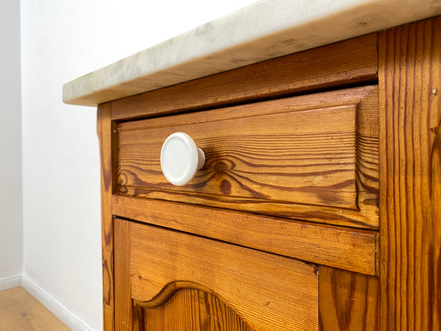 WMK Schöner großer antiker Nachttisch aus Dänemark, Vollholz, mit Marmor Auflage & Schublade # Nachtschrank Nachtkommode Beistelltisch Marmorkommode Flurkommode Ablage Weichholz Jugendstil Vintage