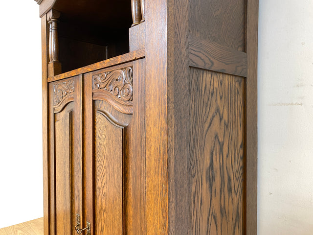WMK I Wunderschöner antiker Schrank aus massiver Eiche mit Beschlägen aus Messing und handverziert I Schrank Kleider Wäsche Bücher Highboard Geschirrschrank Jugendstil Vintage Berlin Bayern Düsseldorf