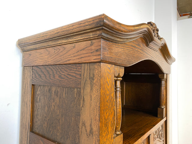 WMK I Wunderschöner antiker Schrank aus massiver Eiche mit Beschlägen aus Messing und handverziert I Schrank Kleider Wäsche Bücher Highboard Geschirrschrank Jugendstil Vintage Berlin Bayern Düsseldorf