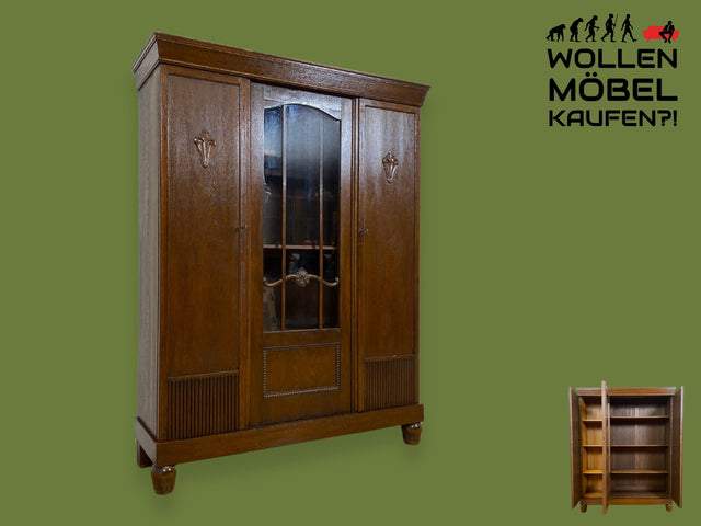 WMK I Schöner und gut erhaltener antiker Schrank aus vollem Holz I Vitrine Bücherschrank Büchervitrine Bücherregal Regal Wohnzimmerschrank Highboard Wäscheschrank Jugendstil Vintage I Berlin Halle NRW