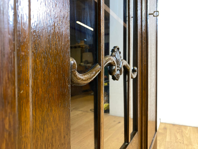 WMK I Schöner und gut erhaltener antiker Schrank aus vollem Holz I Vitrine Bücherschrank Büchervitrine Bücherregal Regal Wohnzimmerschrank Highboard Wäscheschrank Jugendstil Vintage I Berlin Halle NRW