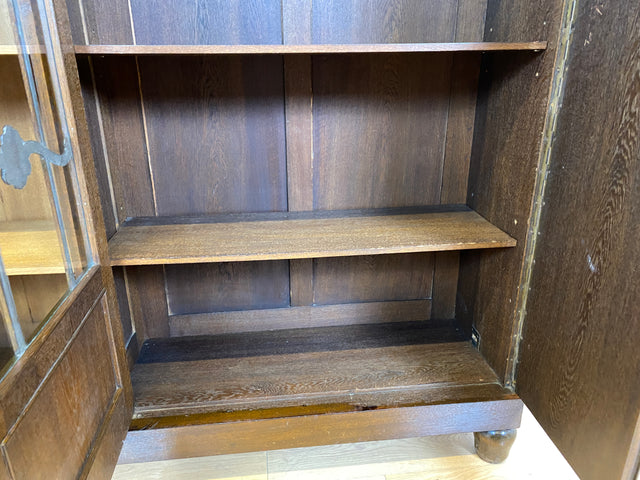 WMK I Schöner und gut erhaltener antiker Schrank aus vollem Holz I Vitrine Bücherschrank Büchervitrine Bücherregal Regal Wohnzimmerschrank Highboard Wäscheschrank Jugendstil Vintage I Berlin Halle NRW