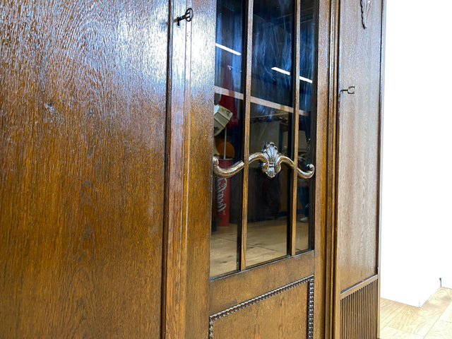 WMK I Schöner und gut erhaltener antiker Schrank aus vollem Holz I Vitrine Bücherschrank Büchervitrine Bücherregal Regal Wohnzimmerschrank Highboard Wäscheschrank Jugendstil Vintage I Berlin Halle NRW
