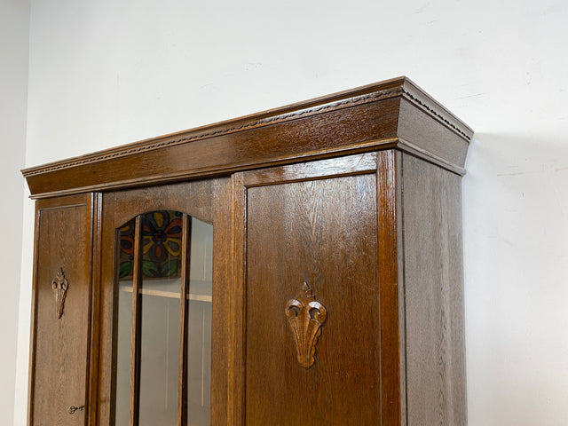 WMK I Schöner und gut erhaltener antiker Schrank aus vollem Holz I Vitrine Bücherschrank Büchervitrine Bücherregal Regal Wohnzimmerschrank Highboard Wäscheschrank Jugendstil Vintage I Berlin Halle NRW