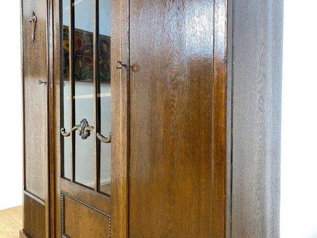 WMK I Schöner und gut erhaltener antiker Schrank aus vollem Holz I Vitrine Bücherschrank Büchervitrine Bücherregal Regal Wohnzimmerschrank Highboard Wäscheschrank Jugendstil Vintage I Berlin Halle NRW