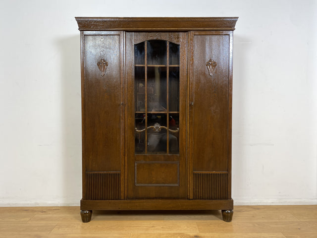 WMK I Schöner und gut erhaltener antiker Schrank aus vollem Holz I Vitrine Bücherschrank Büchervitrine Bücherregal Regal Wohnzimmerschrank Highboard Wäscheschrank Jugendstil Vintage I Berlin Halle NRW
