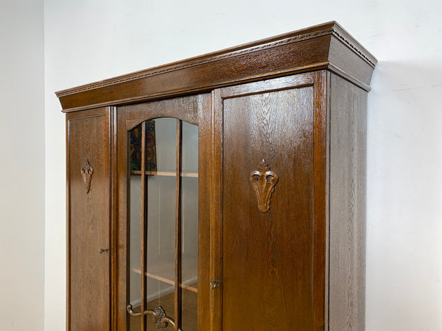 WMK I Schöner und gut erhaltener antiker Schrank aus vollem Holz I Vitrine Bücherschrank Büchervitrine Bücherregal Regal Wohnzimmerschrank Highboard Wäscheschrank Jugendstil Vintage I Berlin Halle NRW