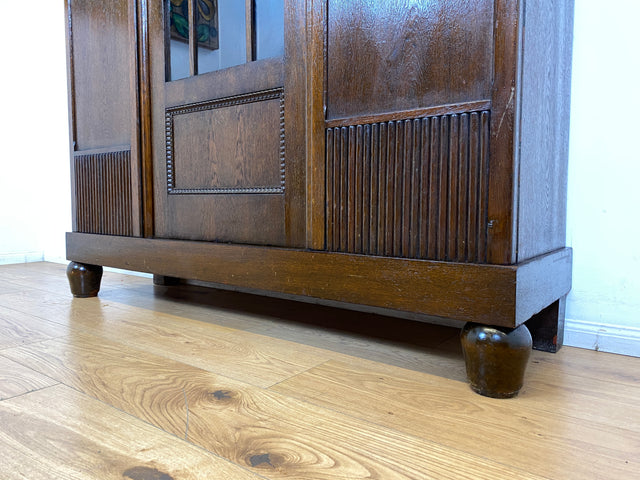 WMK I Schöner und gut erhaltener antiker Schrank aus vollem Holz I Vitrine Bücherschrank Büchervitrine Bücherregal Regal Wohnzimmerschrank Highboard Wäscheschrank Jugendstil Vintage I Berlin Halle NRW