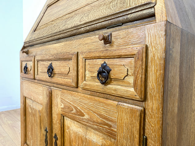 WMK I Hochwertiger antiker Schreibschrank aus massiver Eiche mit Aufsatz I Sekretär Aufsatzsekretär Bücherschrank Schreibtisch Schreibkommode Kommode Biedermeier Vintage Berlin Regensburg Düsseldorf