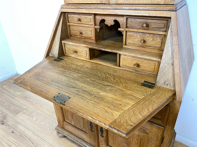 WMK I Hochwertiger antiker Schreibschrank aus massiver Eiche mit Aufsatz I Sekretär Aufsatzsekretär Bücherschrank Schreibtisch Schreibkommode Kommode Biedermeier Vintage Berlin Regensburg Düsseldorf