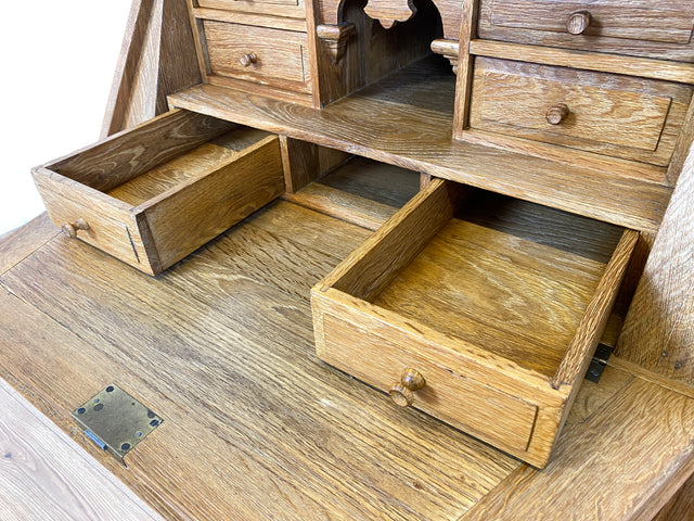 WMK I Hochwertiger antiker Schreibschrank aus massiver Eiche mit Aufsatz I Sekretär Aufsatzsekretär Bücherschrank Schreibtisch Schreibkommode Kommode Biedermeier Vintage Berlin Regensburg Düsseldorf