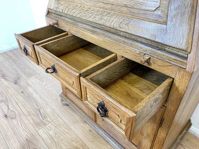 WMK I Hochwertiger antiker Schreibschrank aus massiver Eiche mit Aufsatz I Sekretär Aufsatzsekretär Bücherschrank Schreibtisch Schreibkommode Kommode Biedermeier Vintage Berlin Regensburg Düsseldorf