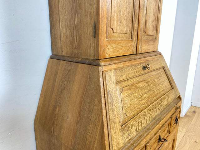 WMK I Hochwertiger antiker Schreibschrank aus massiver Eiche mit Aufsatz I Sekretär Aufsatzsekretär Bücherschrank Schreibtisch Schreibkommode Kommode Biedermeier Vintage Berlin Regensburg Düsseldorf