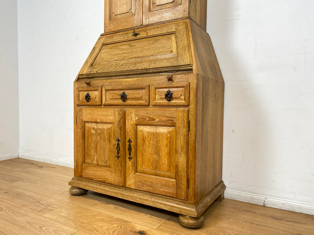 WMK I Hochwertiger antiker Schreibschrank aus massiver Eiche mit Aufsatz I Sekretär Aufsatzsekretär Bücherschrank Schreibtisch Schreibkommode Kommode Biedermeier Vintage Berlin Regensburg Düsseldorf