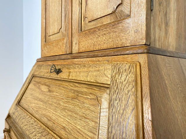 WMK I Hochwertiger antiker Schreibschrank aus massiver Eiche mit Aufsatz I Sekretär Aufsatzsekretär Bücherschrank Schreibtisch Schreibkommode Kommode Biedermeier Vintage Berlin Regensburg Düsseldorf