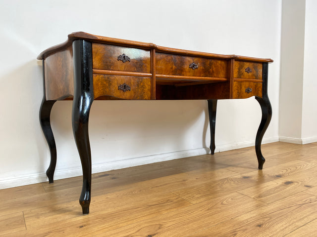 WMK # Edler antiker Schreibtisch , freistehend, mit eleganten Füßen und Schreibunterlage aus Leder #  Bureau Plat Lady Sekretär Bürotisch Arbeitstisch Writing Desk Louis Philippe Barock Rokoko Vintage