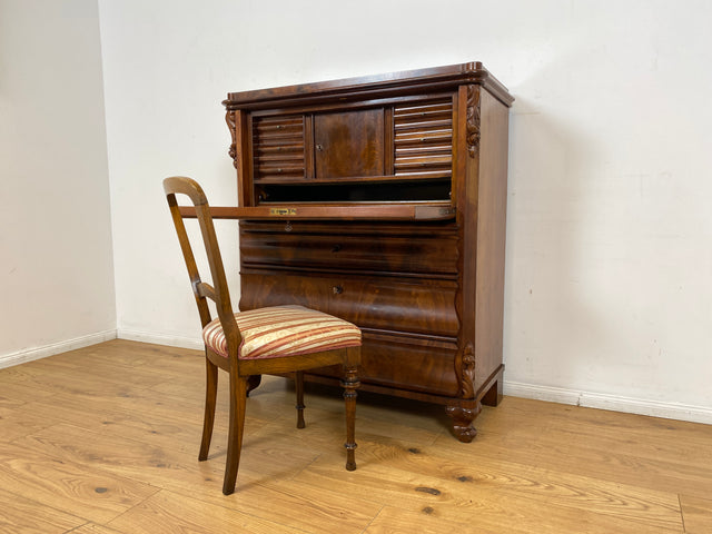 WMK I Wunderschöner antiker Sekretär , Vollholz in Nussbaum , mit Schubladen und stabiler Schreibklappe, um 1860 I Schrank Schreibschrank Highboard Kommode Desk Biedermeier Vintage Berlin Dresden Bonn