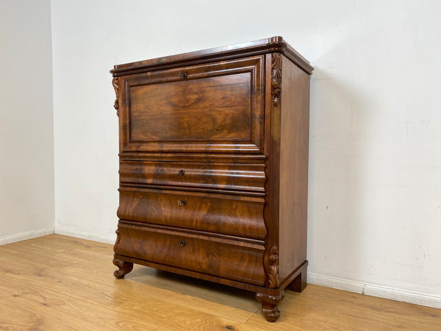 WMK I Wunderschöner antiker Sekretär , Vollholz in Nussbaum , mit Schubladen und stabiler Schreibklappe, um 1860 I Schrank Schreibschrank Highboard Kommode Desk Biedermeier Vintage Berlin Dresden Bonn