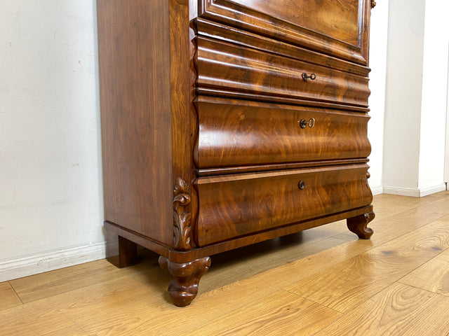 WMK I Wunderschöner antiker Sekretär , Vollholz in Nussbaum , mit Schubladen und stabiler Schreibklappe, um 1860 I Schrank Schreibschrank Highboard Kommode Desk Biedermeier Vintage Berlin Dresden Bonn