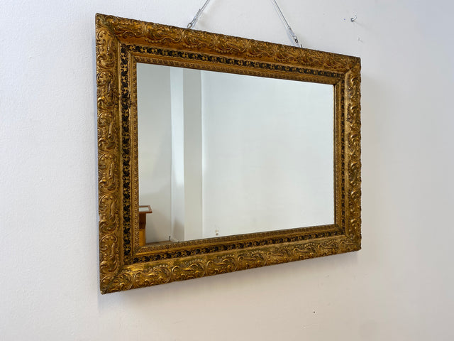 WMK I Wunderschöner antiker Spiegel mit prunkvollem Goldrahmen aus Holz & Gibs mit Akanthusornament, um 1900 I Spiegel Goldspiegel Garderobe Flur Bad Gilded Mirror Barock Rokoko Vintage Berlin Aachen